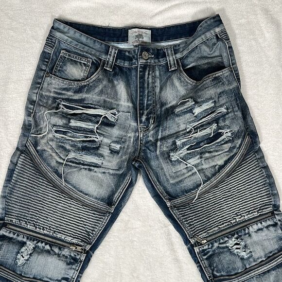 Smoke Rise Original Vintage Denim Men's Distressed Washed Blue Jeans Size 34 - Picture 4 of 6